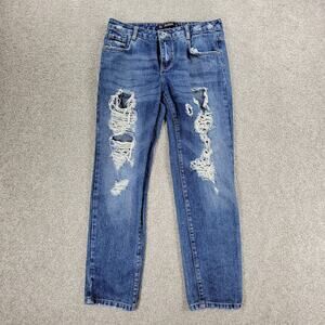 Zara Trafaluc Jeans Womens 4 Blue Mid Wash Distressed Denim‎ Straight Slim